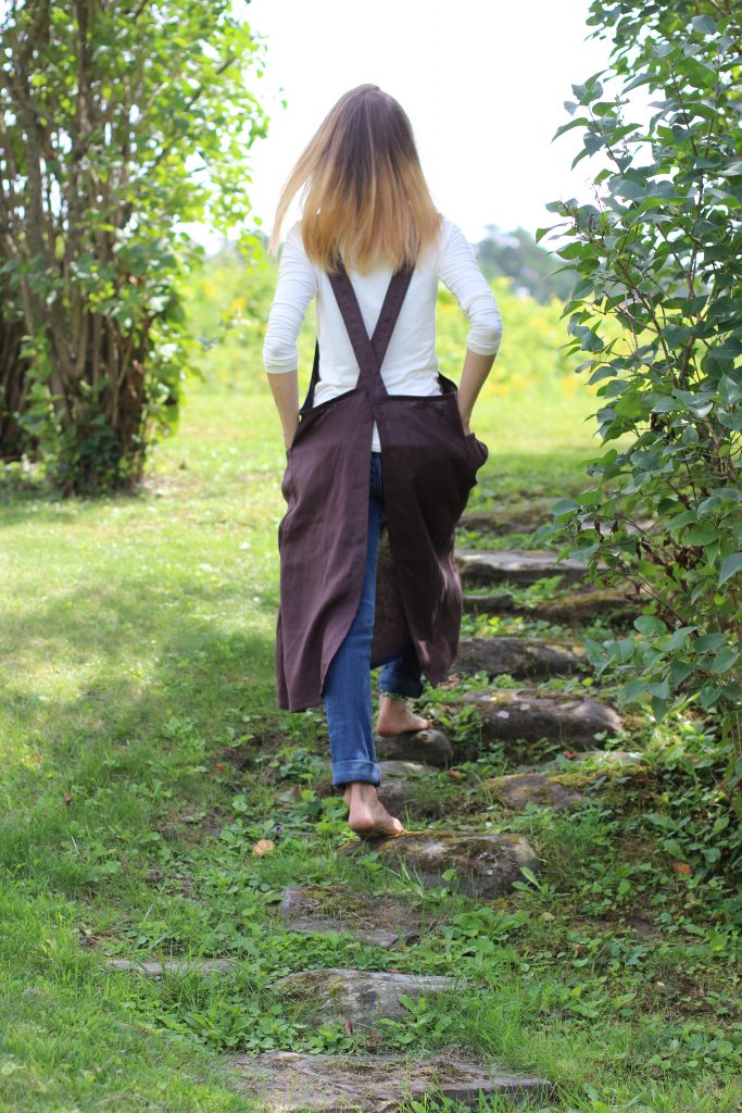 Long, Elegant, Chocolate Brown Linen Aprons with No Ties