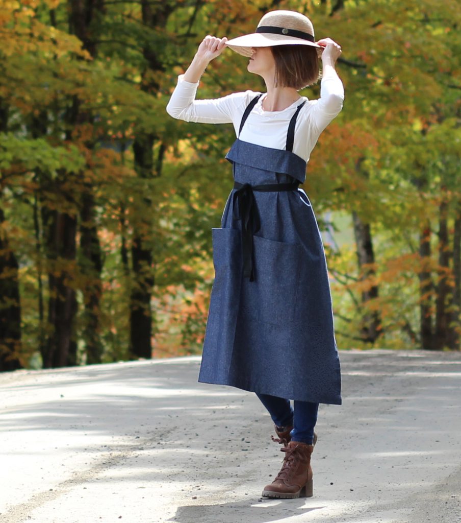 The Wrap Apron in denim - front view